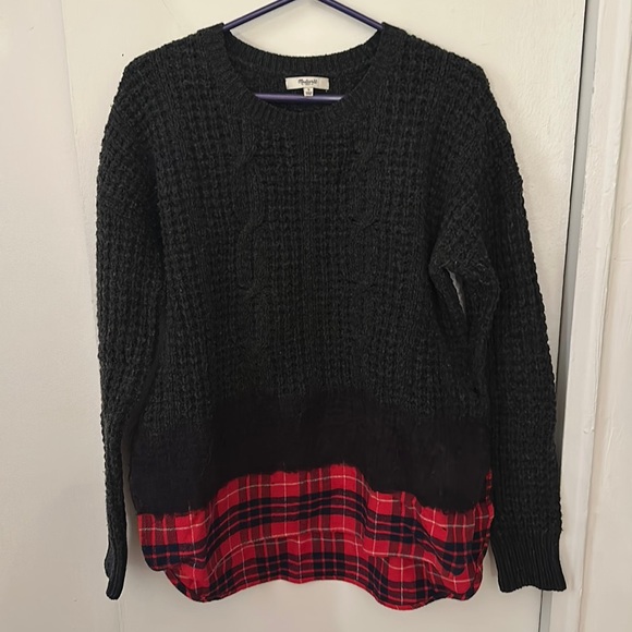 Madewell color block sweater with plaid bottom - Picture 1 of 6